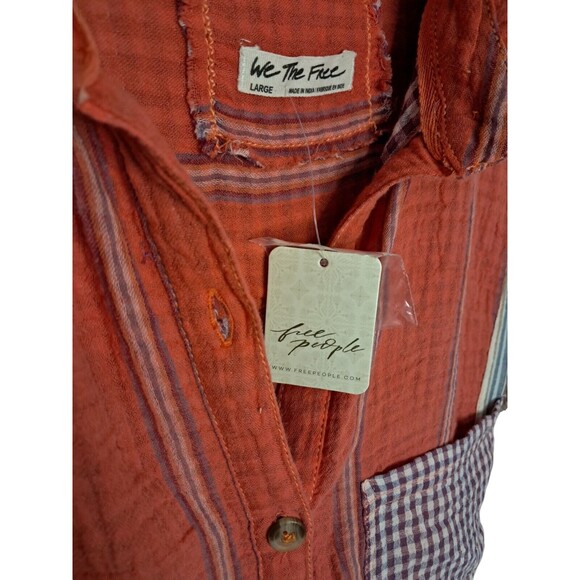 NWT We The Free Large Coral Hometown Double Cloth Buttondown Oversized Top - Picture 8 of 12